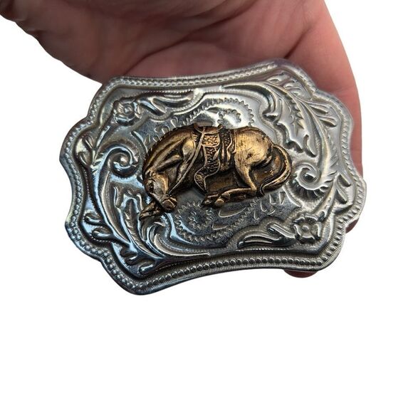Vintage bronco cowboy horse riding Bull Belt Buckle rodeo Cowboy 3” buckle - Picture 8 of 11